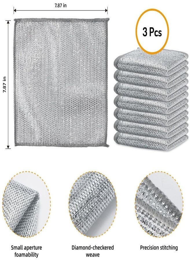 MIRARIYA New Combo - 3Pcs Non-Scratch Wire Dish Cleaning Cloth & 1Pc 3-in-1 Gap Cleaning Brush, Multipurpose Wire Dishwashing Rags - Wet & Dry, Easy Rinsing, Reusable, Kitchen Cleaning Cloth & Brush - Image 4